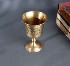 Vintage Brass Engraved Cup Handcrafted Decorative Goblet for Decor