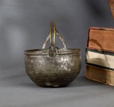 Vintage Brass Serving Pot Traditional Handcrafted Vessel with Handle for Rustic Kitchen and Decor