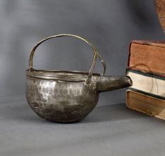 Vintage Brass Serving Pot Traditional Handcrafted Vessel with Handle for Rustic Kitchen and Decor