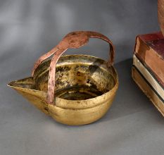Vintage Brass and Copper Serving Pot Handcrafted Water Vessel with Handle and Spout