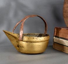 Vintage Brass and Copper Serving Pot Handcrafted Water Vessel with Handle and Spout
