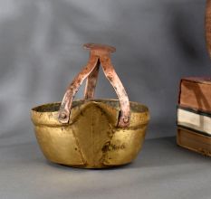 Vintage Brass and Copper Serving Pot Handcrafted Water Vessel with Handle and Spout