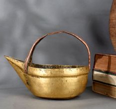 Vintage Brass and Copper Serving Pot Handcrafted Water Vessel with Handle and Spout