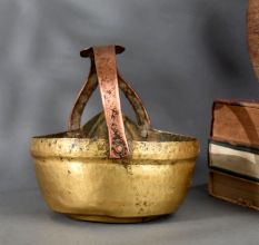 Vintage Brass and Copper Serving Pot Handcrafted Water Vessel with Handle and Spout