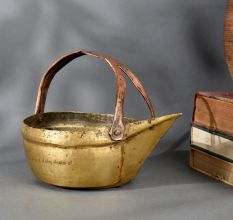 Vintage Brass and Copper Serving Pot Handcrafted Water Vessel with Handle and Spout