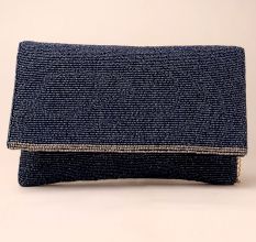 Midnight Luxe Hand-Beaded Sling Bag with Gold Chain Strap