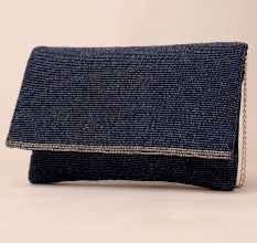 Midnight Luxe Hand-Beaded Sling Bag with Gold Chain Strap