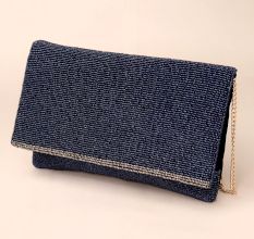 Midnight Luxe Hand-Beaded Sling Bag with Gold Chain Strap