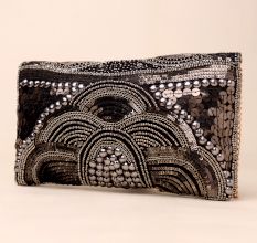 Celestial Noir Hand-Embroidered Clutch with Luxe Chain Strap