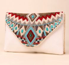 Tribal Muse Embellished Clutch with Gold Chain Strap