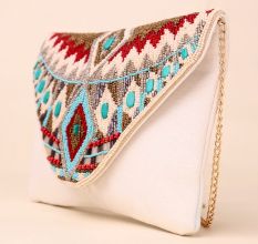 Tribal Muse Embellished Clutch with Gold Chain Strap