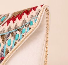 Tribal Muse Embellished Clutch with Gold Chain Strap