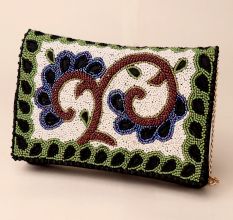 Enchanted Garden Embroidered Beaded Sling Clutch with Chain Strap
