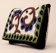 Enchanted Garden Embroidered Beaded Sling Clutch with Chain Strap