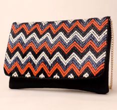 Boho Zigzag Hand-Beaded Clutch with Detachable Chain Strap