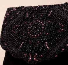 Midnight Blossom Beaded Velvet Clutch with Chain Sling
