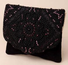 Midnight Blossom Beaded Velvet Clutch with Chain Sling