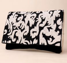 Royal Noir Baroque Beaded Clutch with Chain Strap