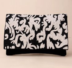 Royal Noir Baroque Beaded Clutch with Chain Strap