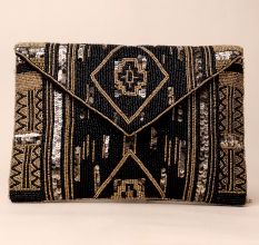 Golden Legacy Hand-Beaded Clutch with Elegant Chain Strap