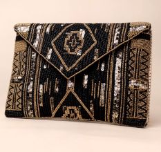 Golden Legacy Hand-Beaded Clutch with Elegant Chain Strap