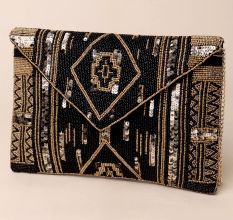Golden Legacy Hand-Beaded Clutch with Elegant Chain Strap