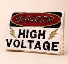 High Voltage Glam Hand-Beaded Statement Clutch with Chain Strap