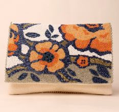 Floral Reverie Hand-Beaded Sling Clutch with Chain Strap