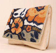 Floral Reverie Hand-Beaded Sling Clutch with Chain Strap