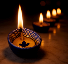 Blue and White Design Ceramic Diwali Diya-Pack of 3