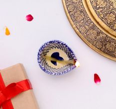 Blue and White Design Ceramic Diwali Diya-Pack of 3