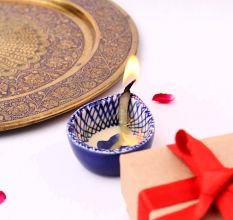 Blue and White Design Ceramic Diwali Diya-Pack of 3