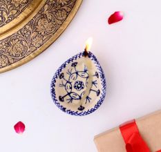 Designer Blue and White Ceramic Diwali Diya-Pack of 3