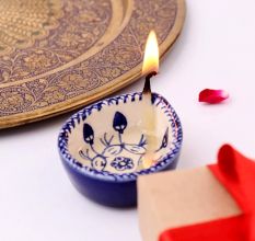 Designer Blue and White Ceramic Diwali Diya-Pack of 3