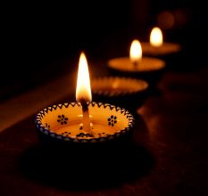 Pack of 3 Designer Blue and White Ceramic Diwali Diya For Temple Decoration