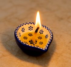 Pack of 3 Designer Blue and White Ceramic Diwali Diya For Temple Decoration