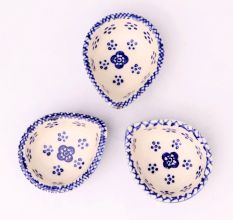 Pack of 3 Designer Blue and White Ceramic Diwali Diya For Temple Decoration