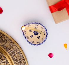 Pack of 3 Designer Blue and White Ceramic Diwali Diya For Temple Decoration