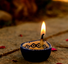 Premium Blue and White Ceramic Diwali Diya For Temple Decoration-Pack of 3