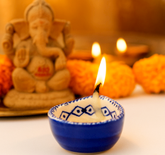 Premium Blue and White Ceramic Diwali Diya For Temple Decoration-Pack of 3