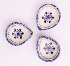 Premium Blue and White Ceramic Diwali Diya For Temple Decoration-Pack of 3