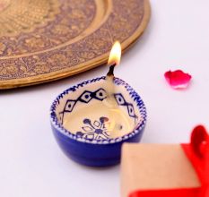 Premium Blue and White Ceramic Diwali Diya For Temple Decoration-Pack of 3