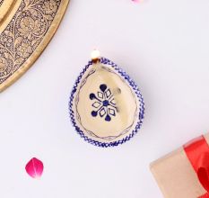 Premium Blue and White Ceramic Diwali Diya For Temple Decoration-Pack of 3
