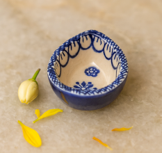 Blue and White Ceramic Diwali Diya For Festival Decoration-Pack of 3