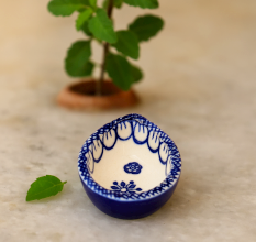Blue and White Ceramic Diwali Diya For Festival Decoration-Pack of 3
