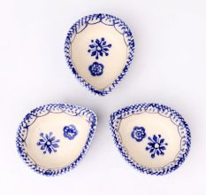 Blue and White Ceramic Diwali Diya For Festival Decoration-Pack of 3