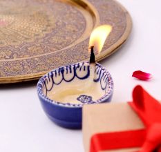 Blue and White Ceramic Diwali Diya For Festival Decoration-Pack of 3