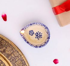 Blue and White Ceramic Diwali Diya For Festival Decoration-Pack of 3