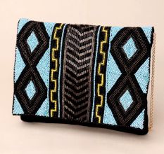Tribal Rhythm Hand-Beaded Clutch with Chain Strap
