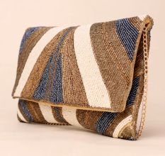 Sahara Mirage Beaded Foldover Clutch with Luxe Chain Strap
